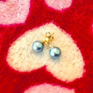 Blue Faux Pearl Studs